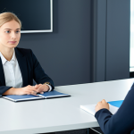 **Prompt 1:** A professional female overseas training coordinator in a modest business suit, sitting at a sleek, modern conference table, engaged in an empathetic and supportive discussion with a young adult trainee. The coordinator is listening attentively, offering guidance with a calm, reassuring expression. The trainee is looking thoughtful, absorbing the advice. The background is a bright, contemporary office space with subtle digital screens hinting at global connections. professional photography, natural lighting, high resolution, realistic, fully clothed, modest clothing, appropriate attire, professional dress, safe for work, appropriate content, perfect anatomy, correct proportions, natural pose, well-formed hands, proper finger count, natural body proportions.