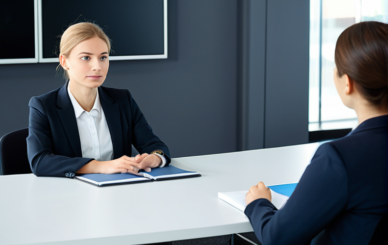 **Prompt 1:** A professional female overseas training coordinator in a modest business suit, sitting at a sleek, modern conference table, engaged in an empathetic and supportive discussion with a young adult trainee. The coordinator is listening attentively, offering guidance with a calm, reassuring expression. The trainee is looking thoughtful, absorbing the advice. The background is a bright, contemporary office space with subtle digital screens hinting at global connections. professional photography, natural lighting, high resolution, realistic, fully clothed, modest clothing, appropriate attire, professional dress, safe for work, appropriate content, perfect anatomy, correct proportions, natural pose, well-formed hands, proper finger count, natural body proportions.