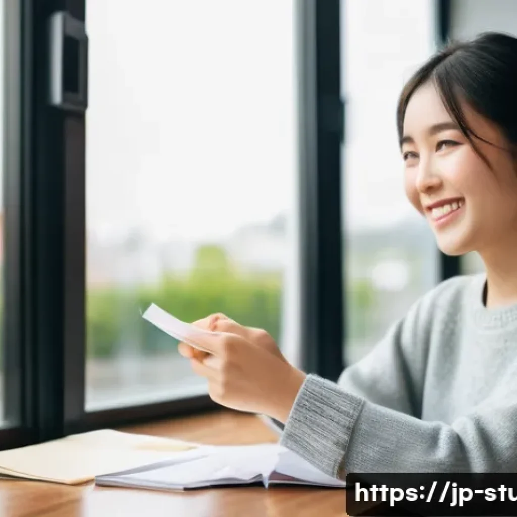 해외연수코디네이터 해외 유학 상담 - **Prompt:** A vibrant, sunlit scene featuring a young Japanese female student, approximately 19-22 y...