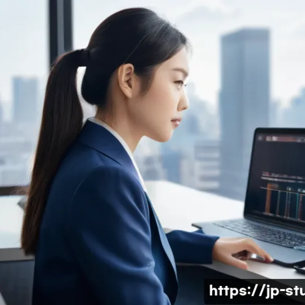 해외연수코디네이터 연봉 - A modern Japanese office scene featuring a young overseas training coordinator at work, dressed in p...