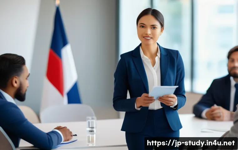 해외연수코디네이터 경력 관리 방법 - A professional overseas training coordinator engaged in a multicultural communication workshop, wear...