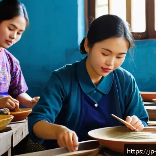 해외연수코디네이터 여행지 선정 기준 - A vibrant scene of young international trainees engaging in a traditional Asian cultural workshop in...