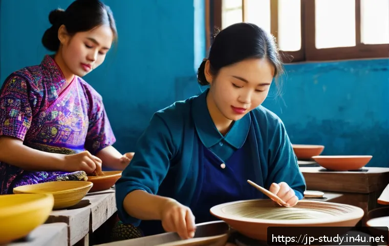 해외연수코디네이터 여행지 선정 기준 - A vibrant scene of young international trainees engaging in a traditional Asian cultural workshop in...